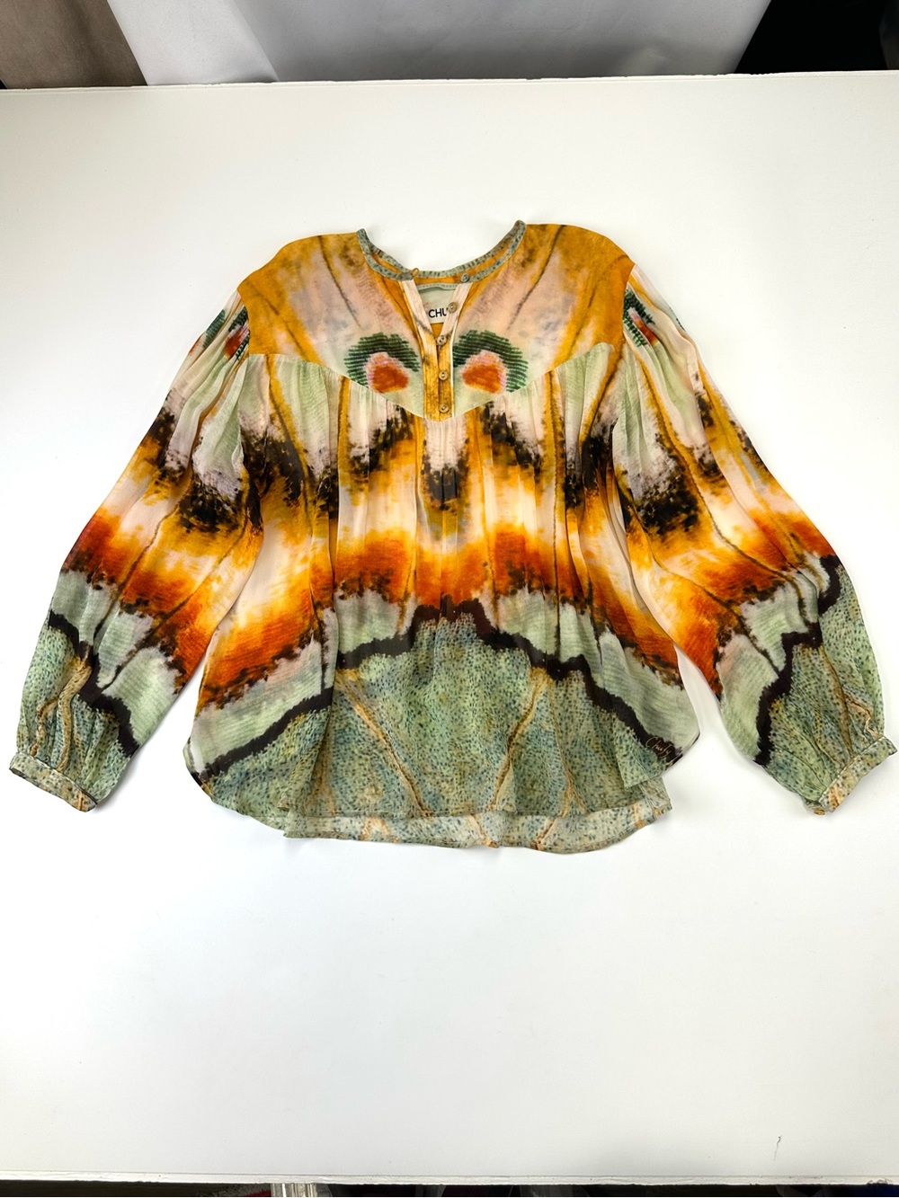 CHUFY Plant Magick Abstract Print Viscose Blouse Small Boho Artsy Flowy Luxury